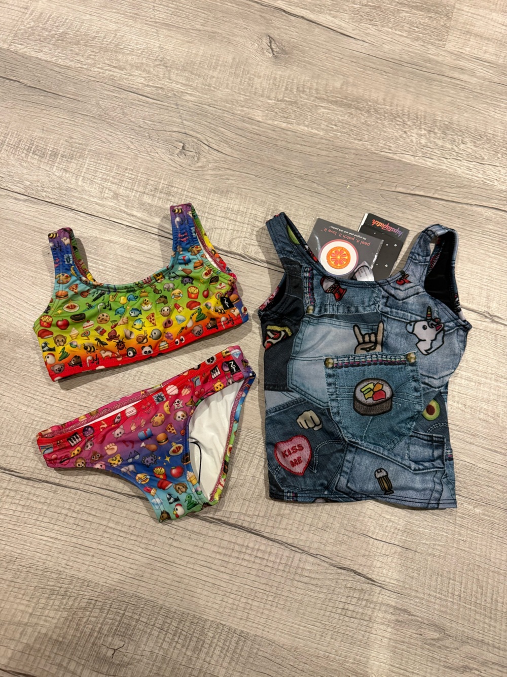 Girls Terez Emoji Swim Set with Patch Size 2/2t NWT